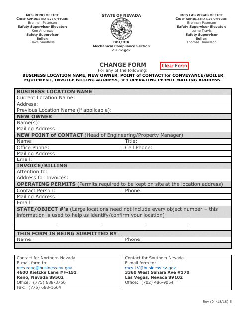 Address Change Form - Nevada Download Pdf