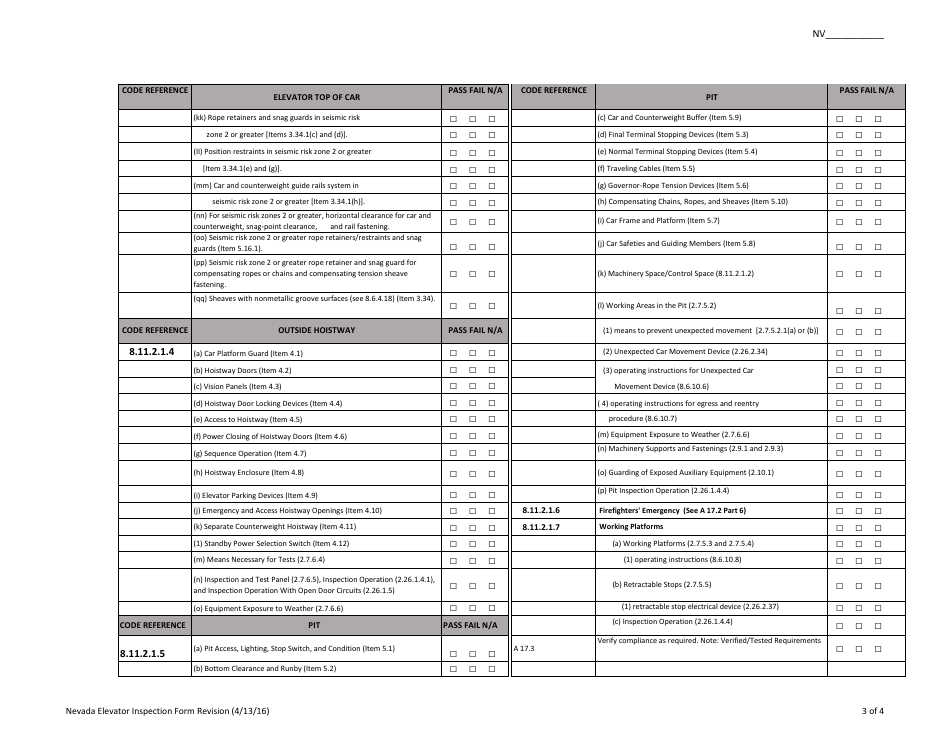 Nevada Periodic Inspection Checklist for Traction Elevators - Nevada, Page 3