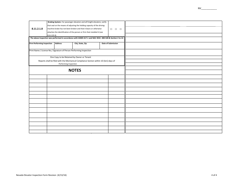 Nevada Periodic Inspection Checklist for Traction Elevators - Nevada, Page 4