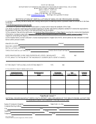 Document preview: Form MS-014 Notification of Installation of Boiler or Pressure Vessel - Nevada