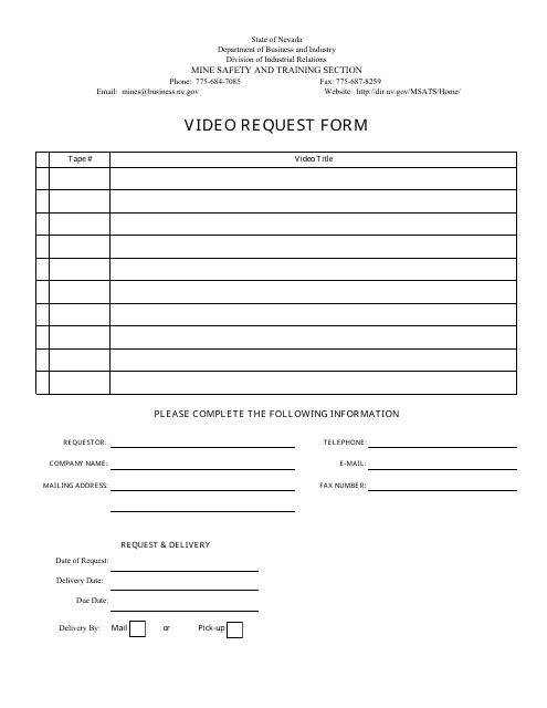 Video Request Form - Nevada Download Pdf