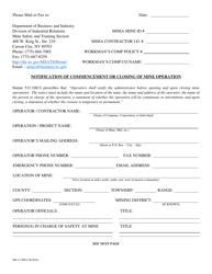 Form MO-12 &quot;Notification of Commencement or Closing of Mine Operation&quot; - Nevada