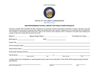 Nevada Non-performance Payroll Report for Public Works Projects