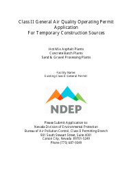 Class II General Air Quality Operating Permit Application for Temporary Construction Sources - Nevada