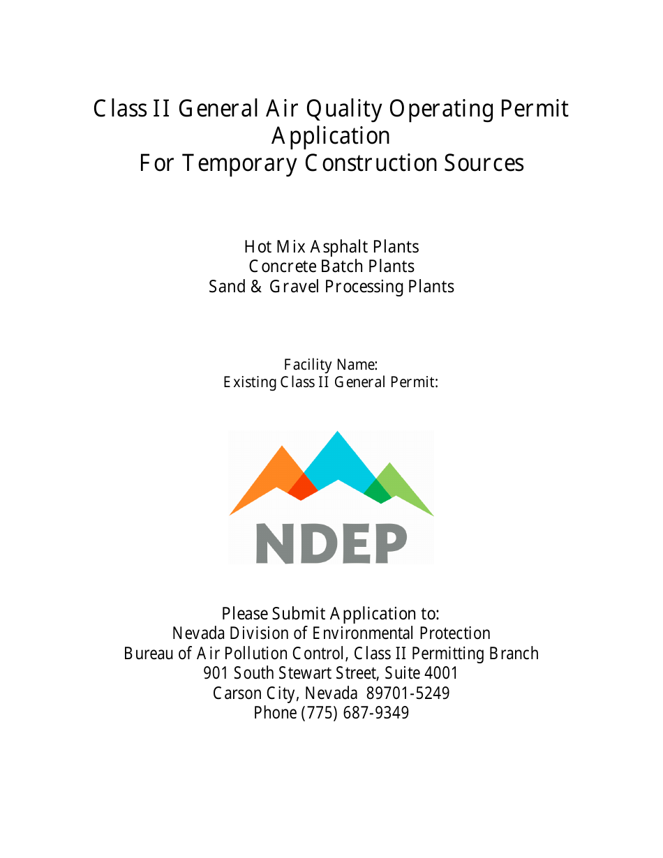 Class II General Air Quality Operating Permit Application for Temporary Construction Sources - Nevada, Page 1