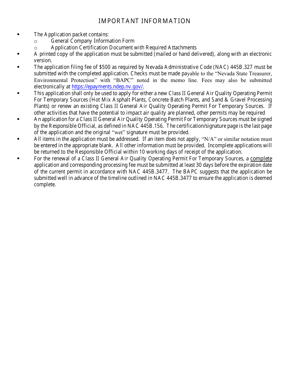 Class II General Air Quality Operating Permit Application for Temporary Construction Sources - Nevada, Page 2