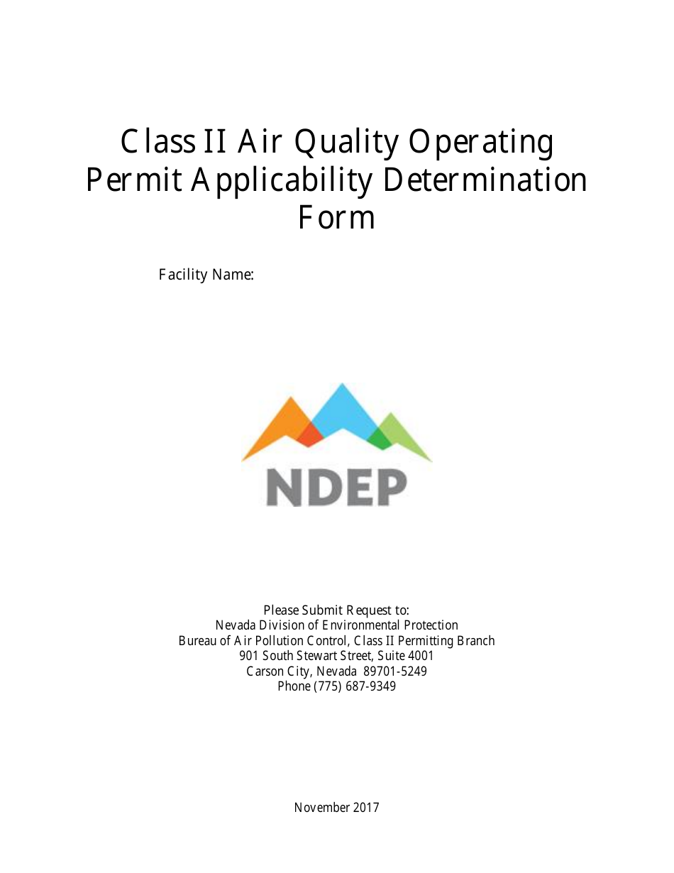 Class II Air Quality Operating Permit Applicability Determination Form - Nevada, Page 1