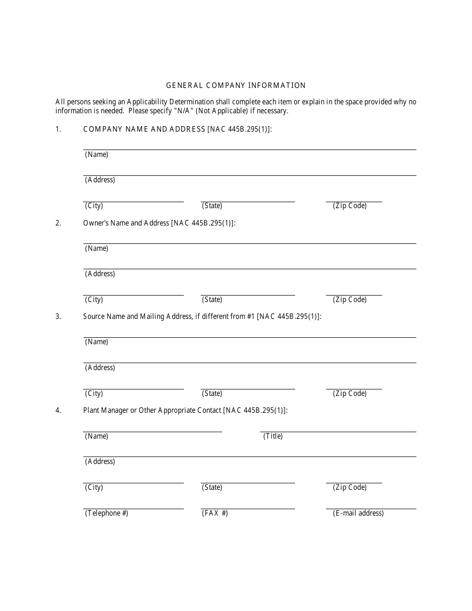 Class II Air Quality Operating Permit Applicability Determination Form - Nevada, Page 3