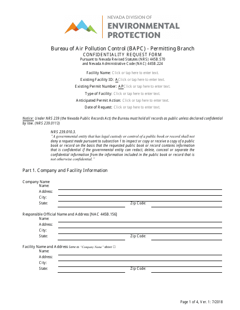 Confidentiality Request Form - Nevada Download Pdf