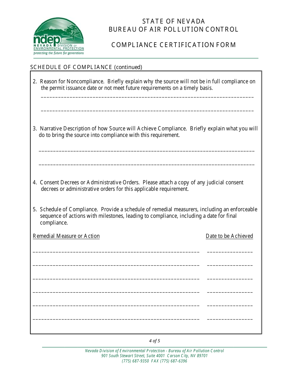 Class I Annual Compliance Certification Form - Nevada, Page 4