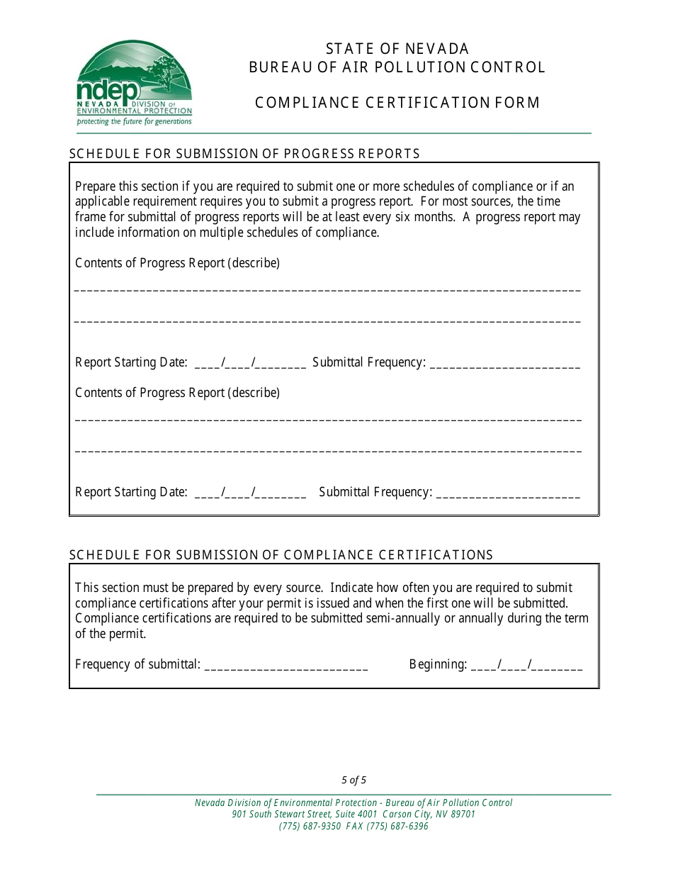 Class I Annual Compliance Certification Form - Nevada, Page 5