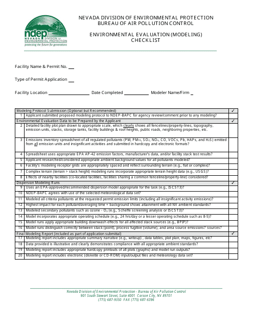 Environmental Evaluation (Modeling) Checklist - Nevada Download Pdf