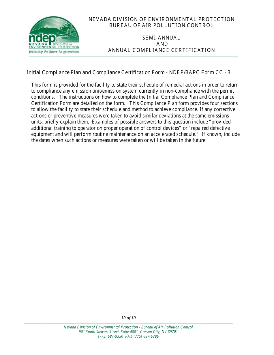 Instructions for Compliance Certification Form - Nevada, Page 10