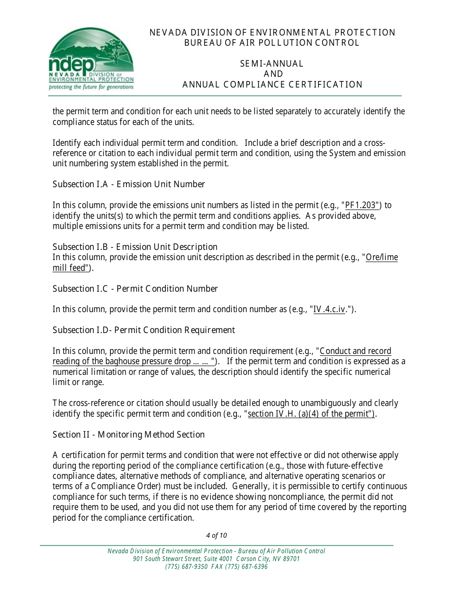 Instructions for Compliance Certification Form - Nevada, Page 4