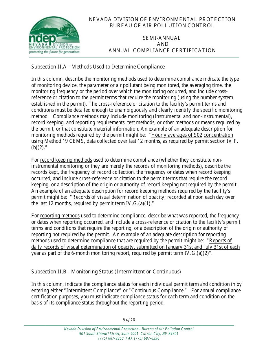 Instructions for Compliance Certification Form - Nevada, Page 5
