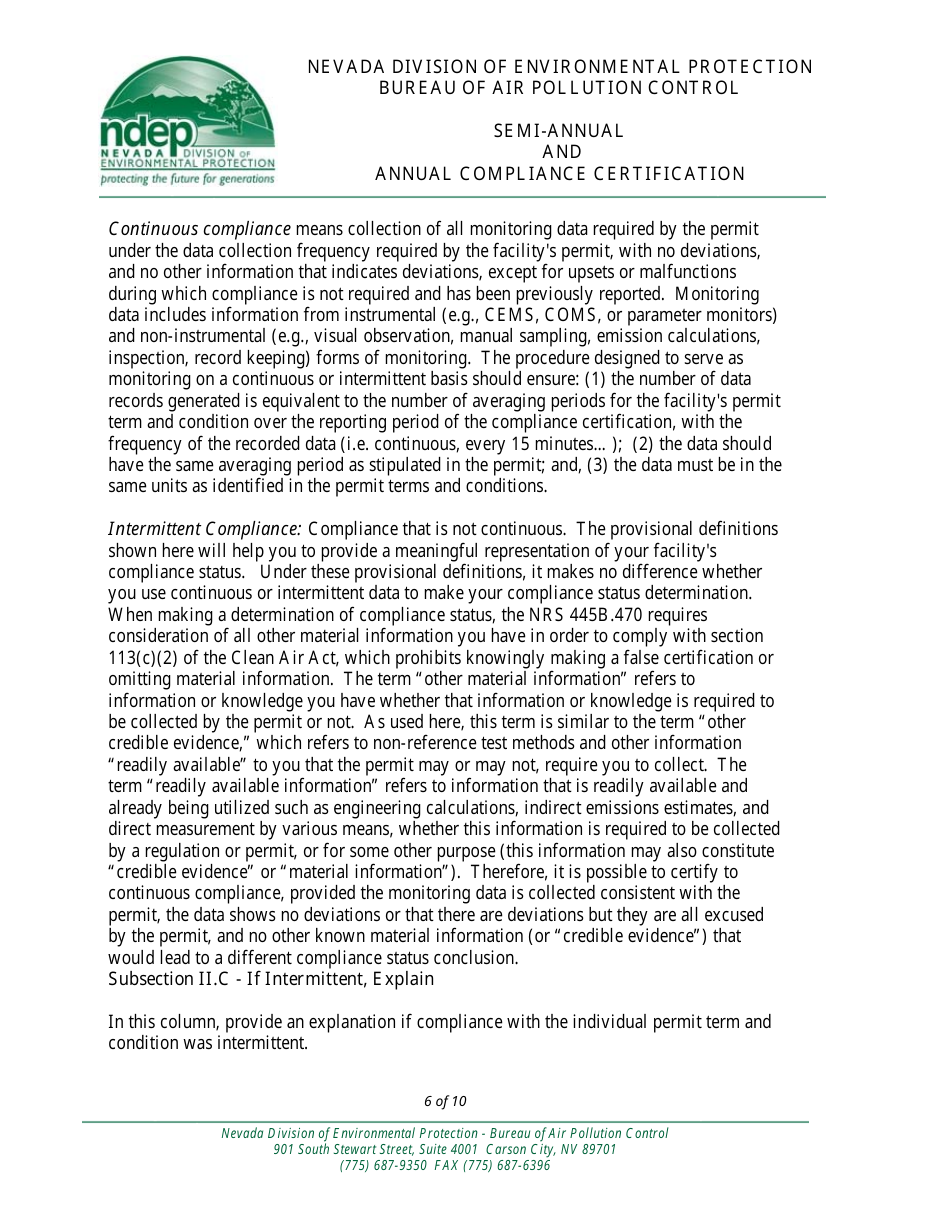 Instructions for Compliance Certification Form - Nevada, Page 6