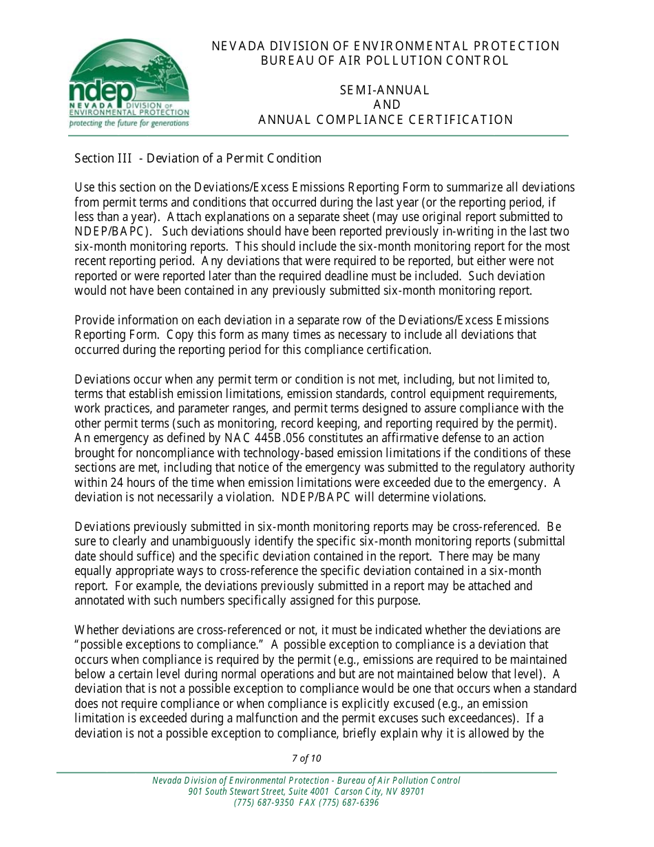 Instructions for Compliance Certification Form - Nevada, Page 7