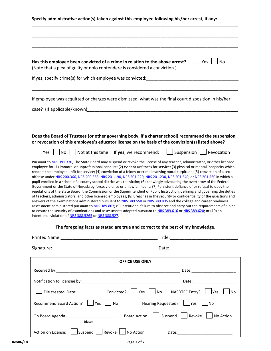 Nevada Notification of Arrest of Licensed Employee - Fill Out, Sign ...