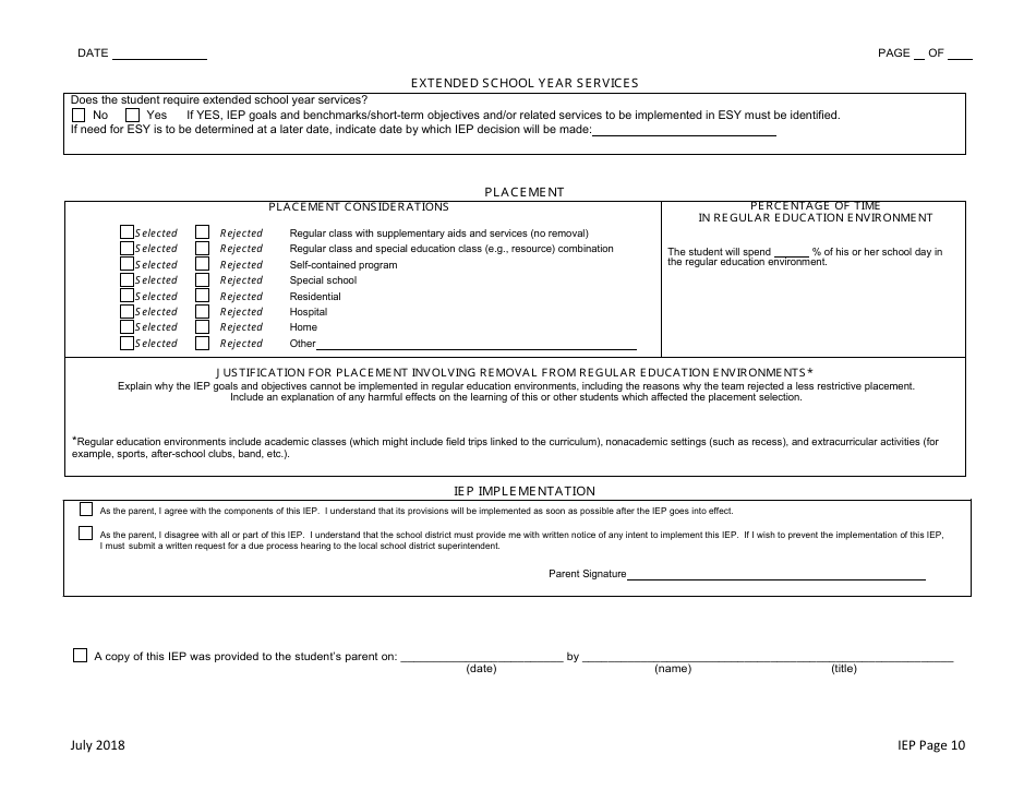 Individualized Educational Program (Iep) Form - Nevada, Page 10