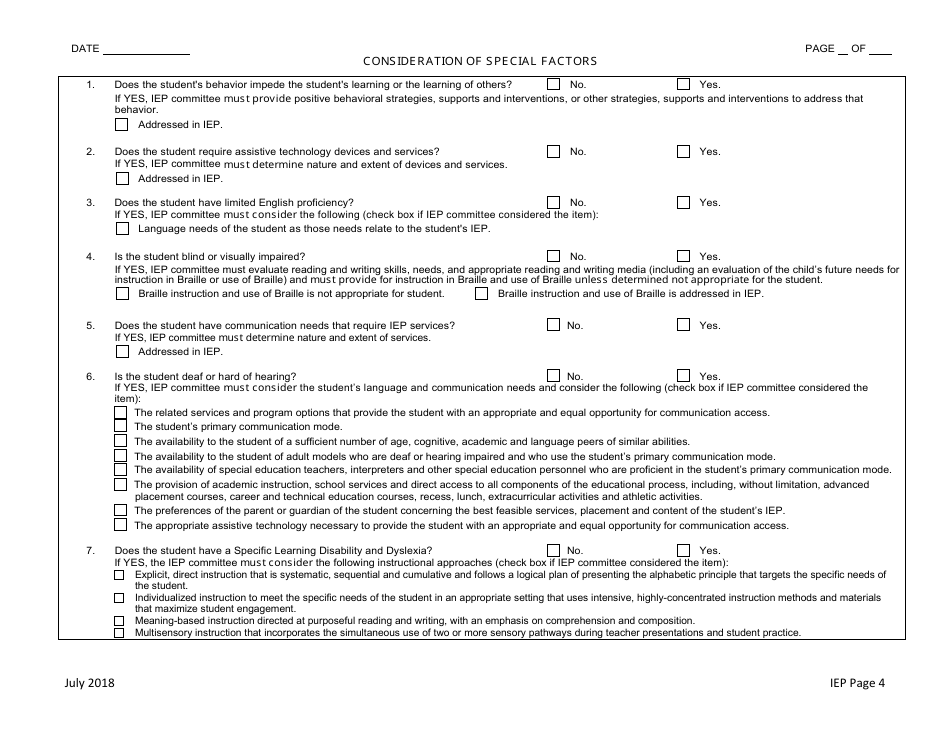 Individualized Educational Program (Iep) Form - Nevada, Page 4