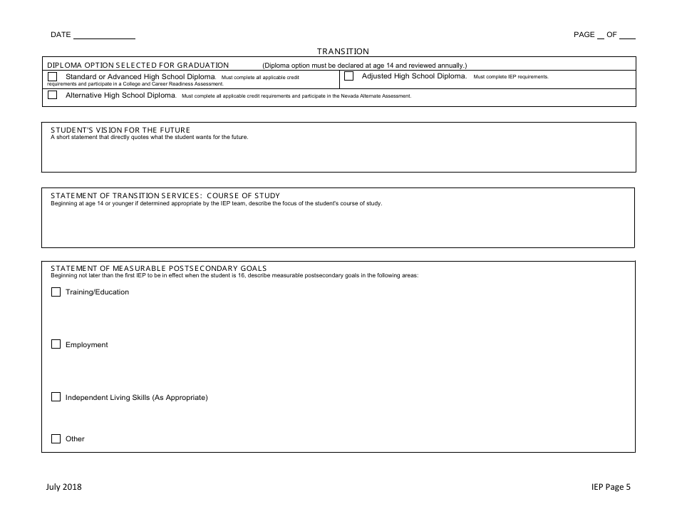 Individualized Educational Program (Iep) Form - Nevada, Page 5