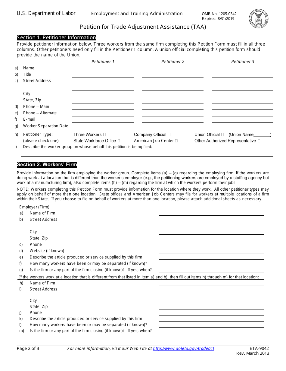 ETA Form 9042 Petition for Trade Adjustment Assistance (Taa), Page 2