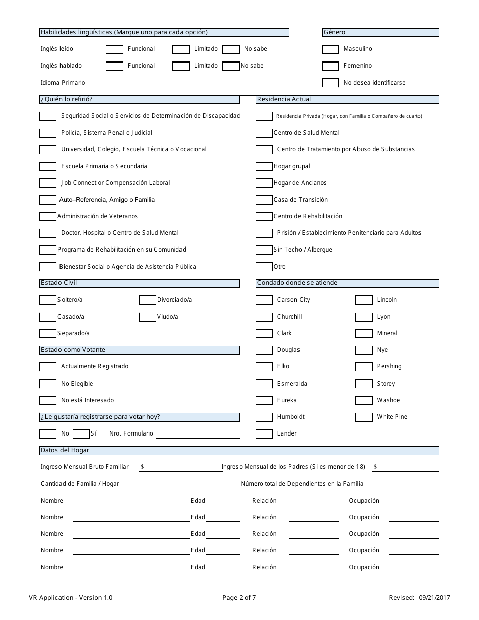 Solicitud Para Servicios De Rehabilitacion Vocacional - Nevada (Spanish), Page 2