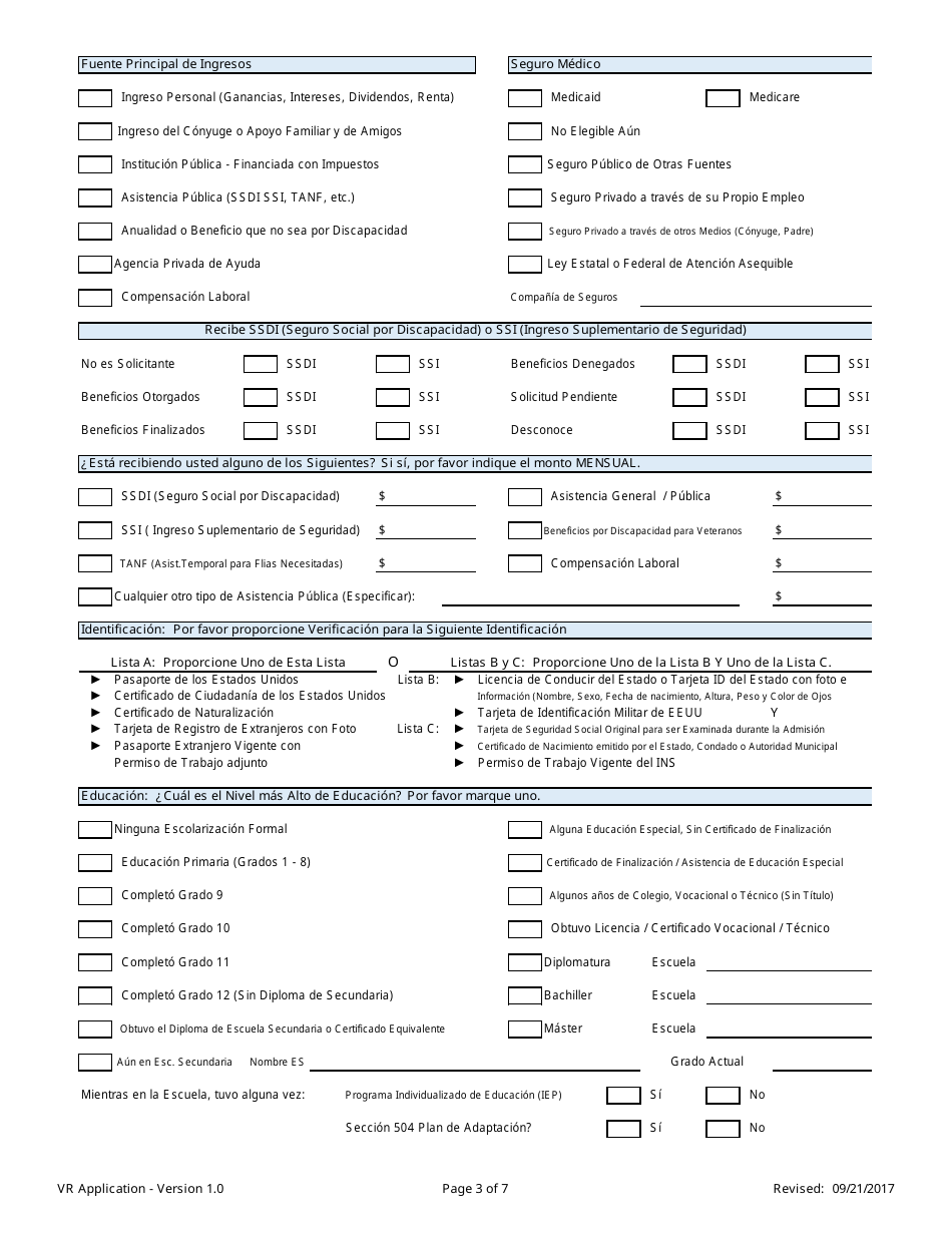 Solicitud Para Servicios De Rehabilitacion Vocacional - Nevada (Spanish), Page 3