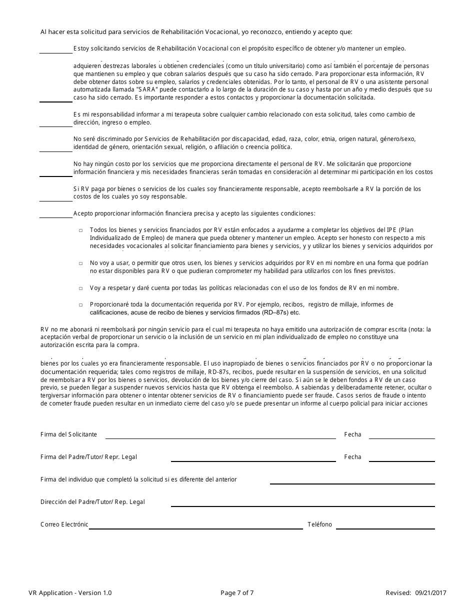 Solicitud Para Servicios De Rehabilitacion Vocacional - Nevada (Spanish), Page 7