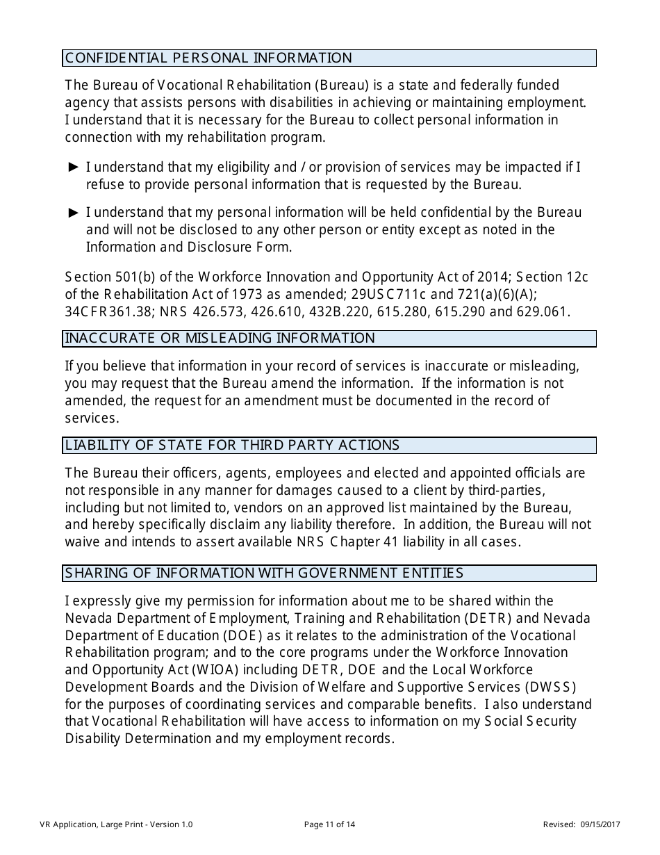 Application for Vocational Rehabilitation Services - Large Print - Nevada, Page 11