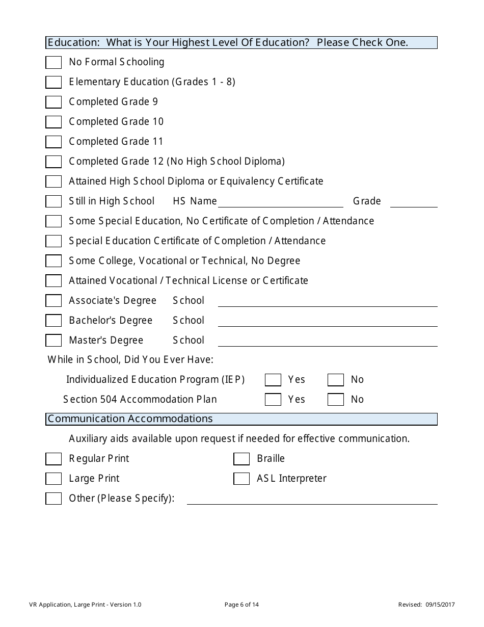 Application for Vocational Rehabilitation Services - Large Print - Nevada, Page 6