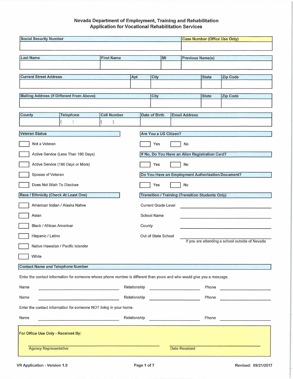 Nevada Application for Vocational Rehabilitation Services - Fill Out ...