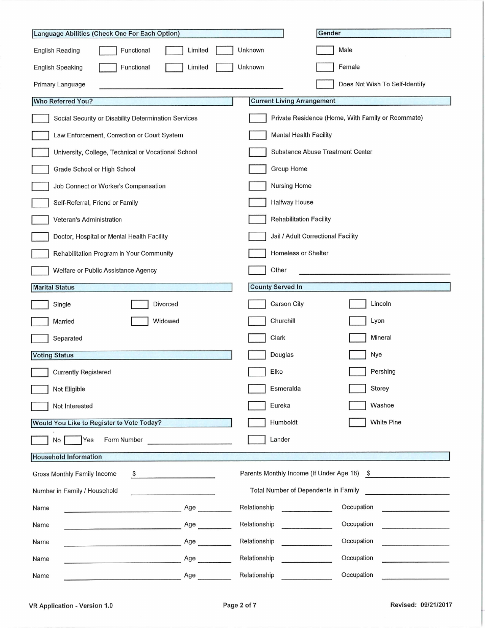 Application for Vocational Rehabilitation Services - Nevada, Page 2