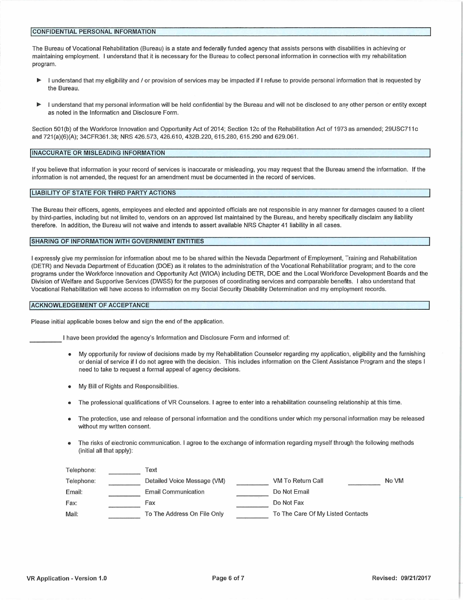 Application for Vocational Rehabilitation Services - Nevada, Page 6