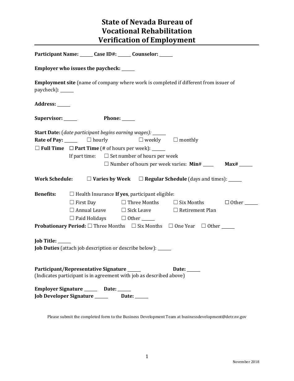 Verification of Employment - Nevada, Page 1