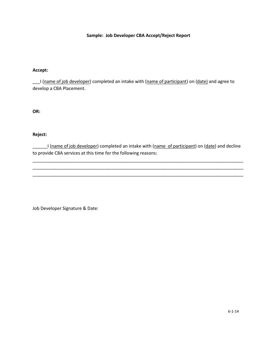Job Developer Cba Accept / Reject Report - Sample - Nevada, Page 1
