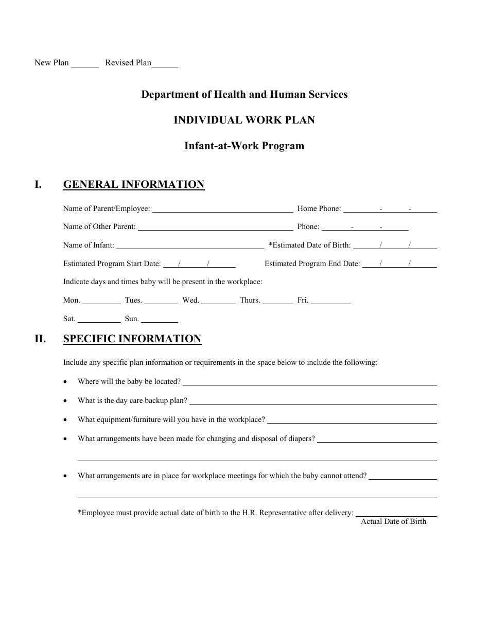 Individual Work Plan - Infant-At-Work Program - Nevada, Page 1