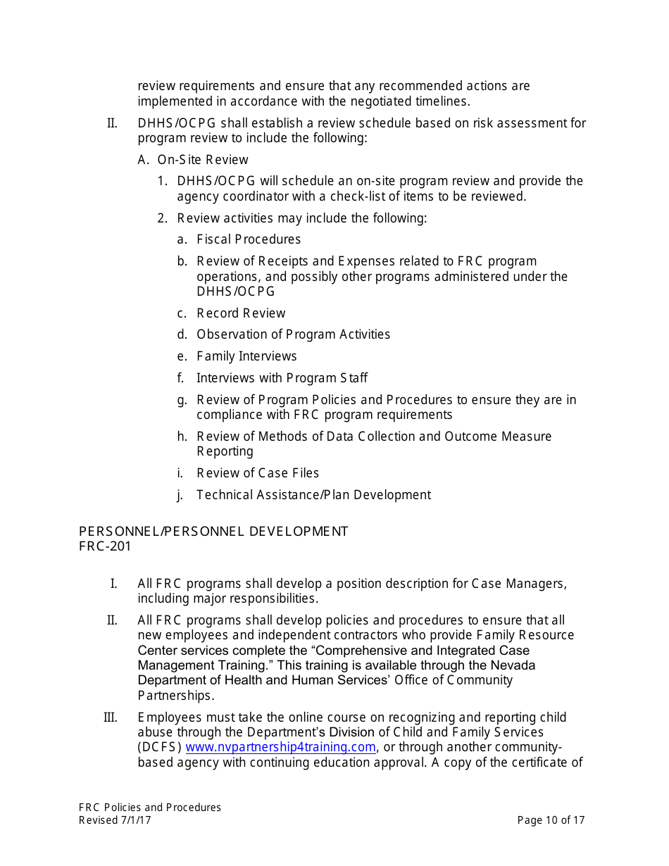 Family Resource Center Policies and Procedures - Nevada, Page 10