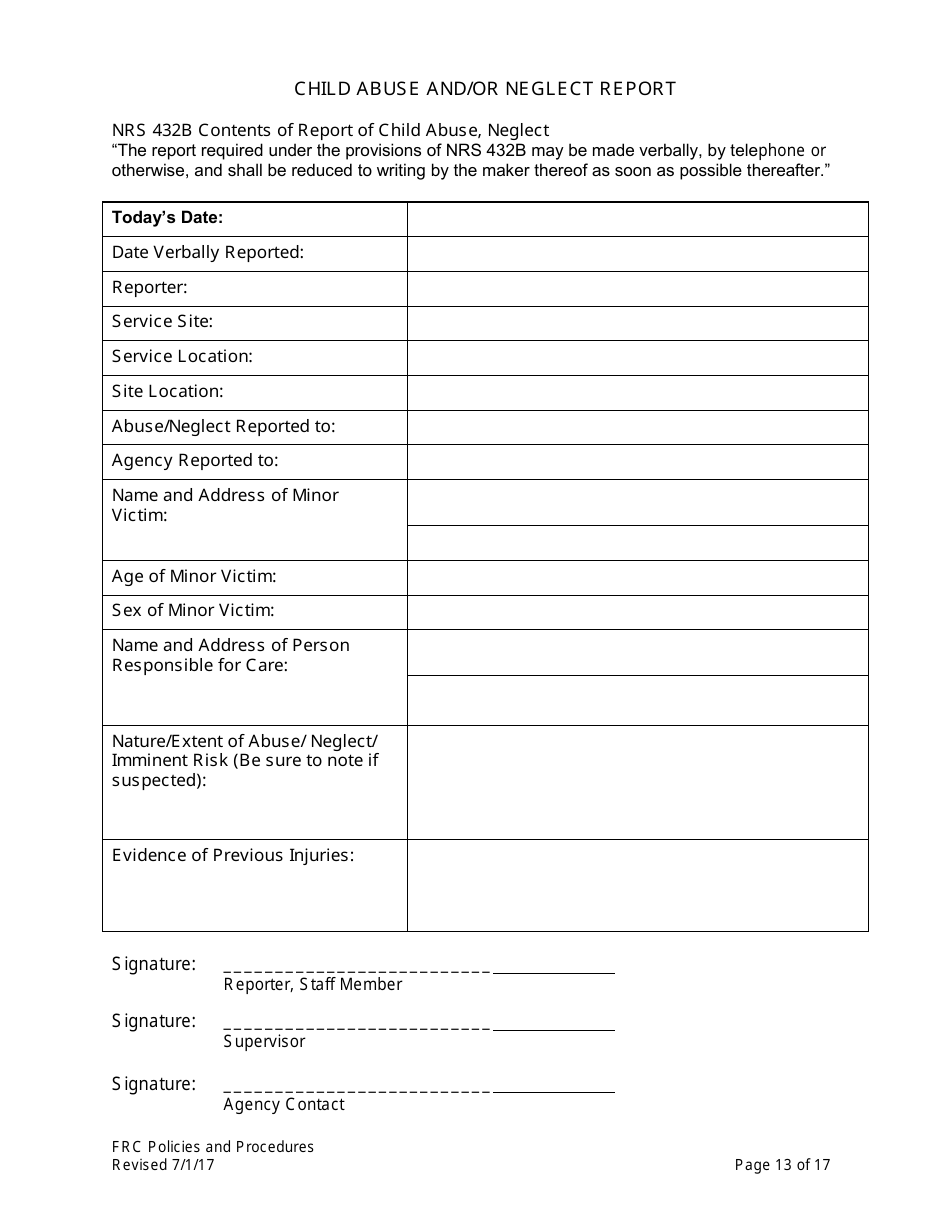 Family Resource Center Policies and Procedures - Nevada, Page 13
