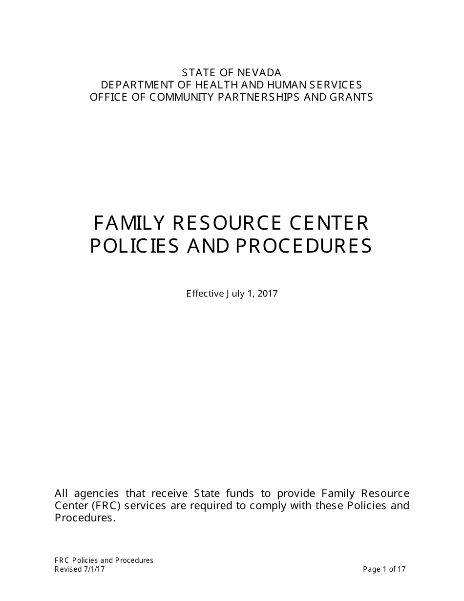 Family Resource Center Policies and Procedures - Nevada, Page 1