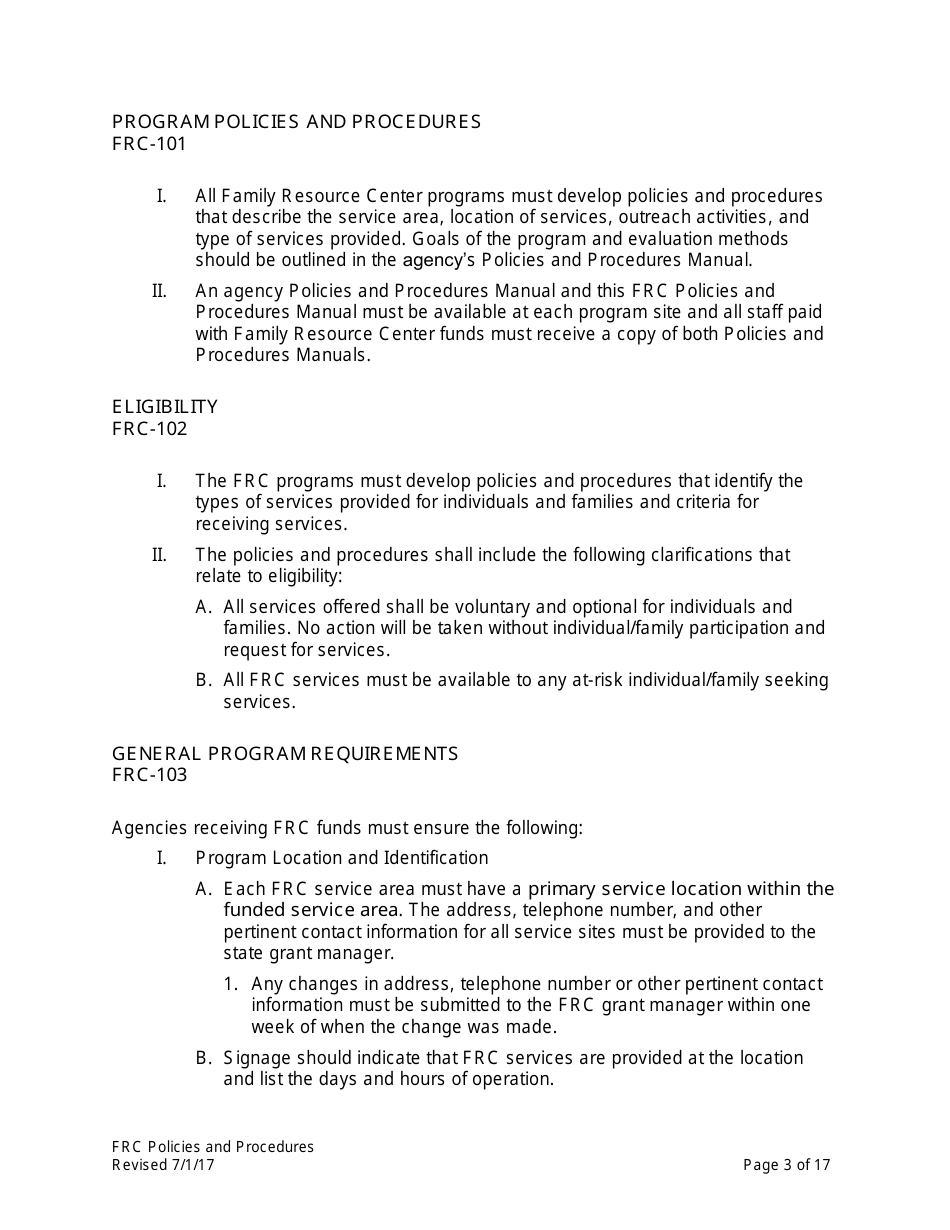Family Resource Center Policies and Procedures - Nevada, Page 3