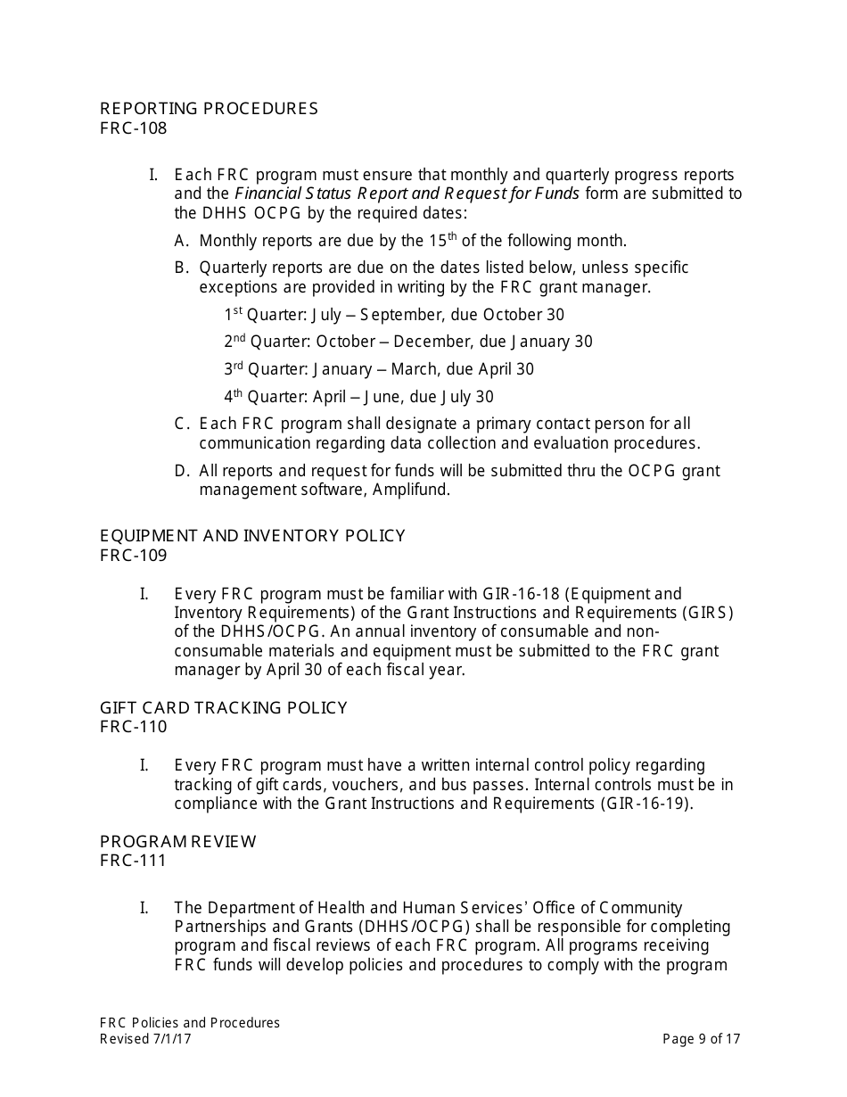 Family Resource Center Policies and Procedures - Nevada, Page 9