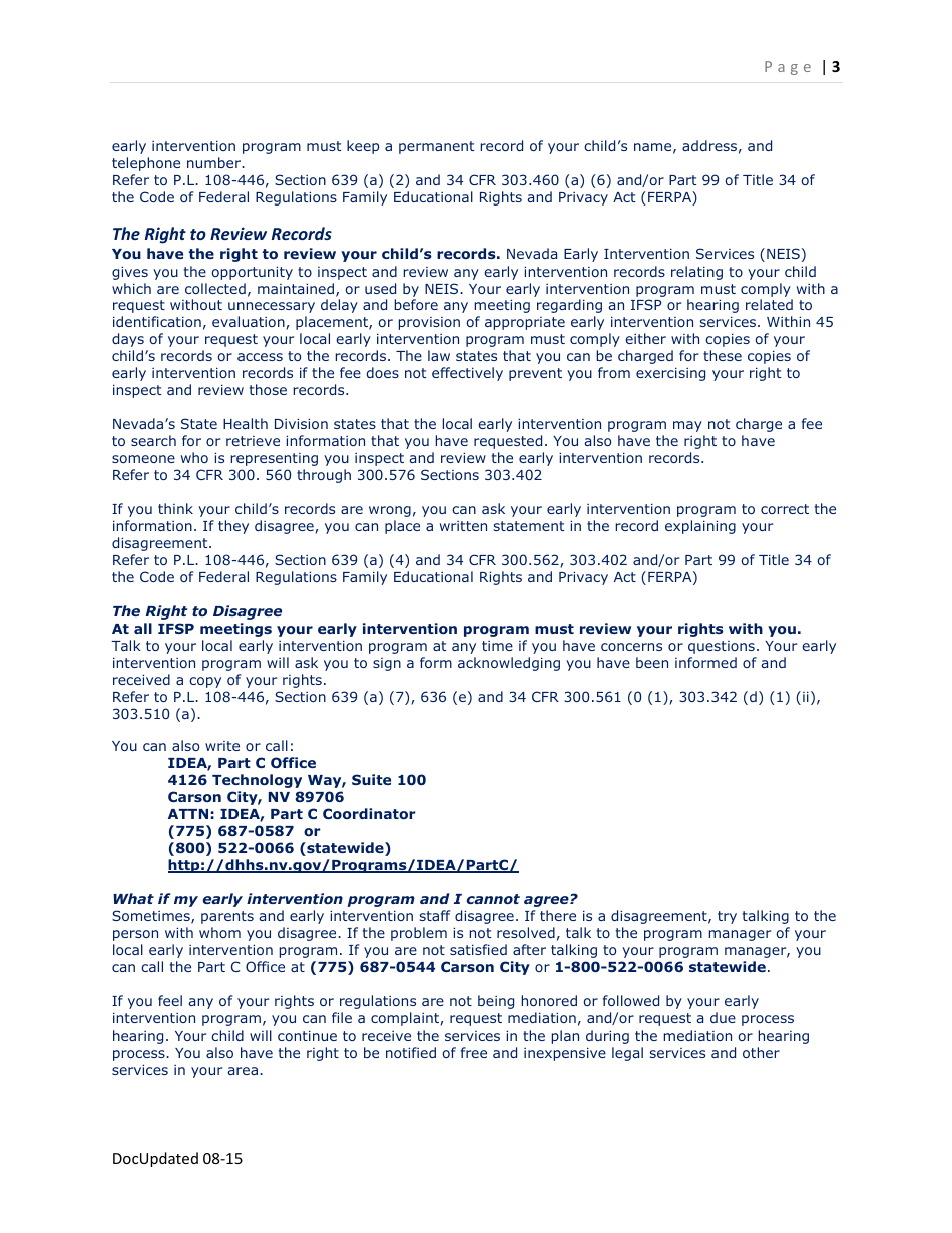 Parent Rights  Responsibilities in Nevada Early Intervention - Nevada, Page 3