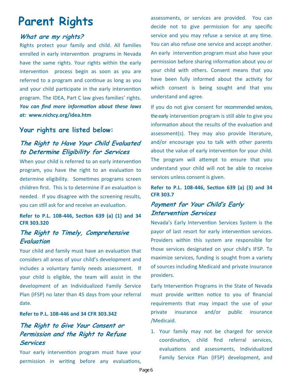 Parent Handbook - Nevadas Early Intervention Services System (Neis) - Nevada, Page 10