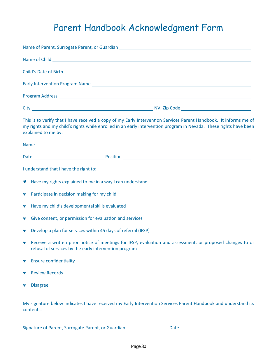 Parent Handbook - Nevadas Early Intervention Services System (Neis) - Nevada, Page 34