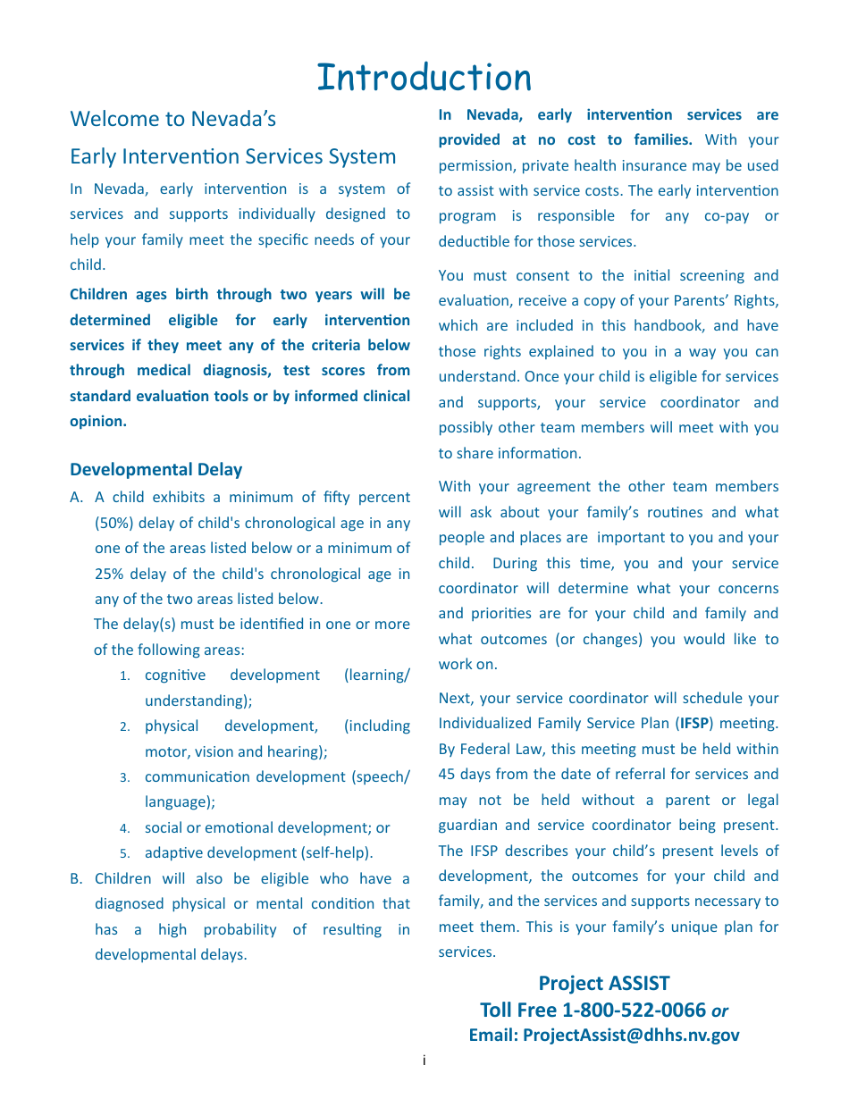 Parent Handbook - Nevadas Early Intervention Services System (Neis) - Nevada, Page 3