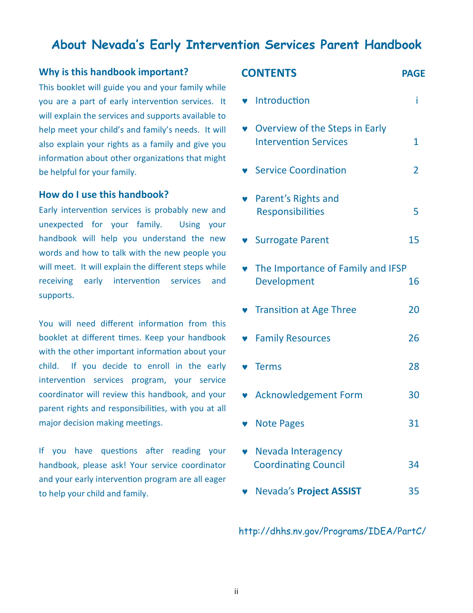 Parent Handbook - Nevadas Early Intervention Services System (Neis) - Nevada, Page 4