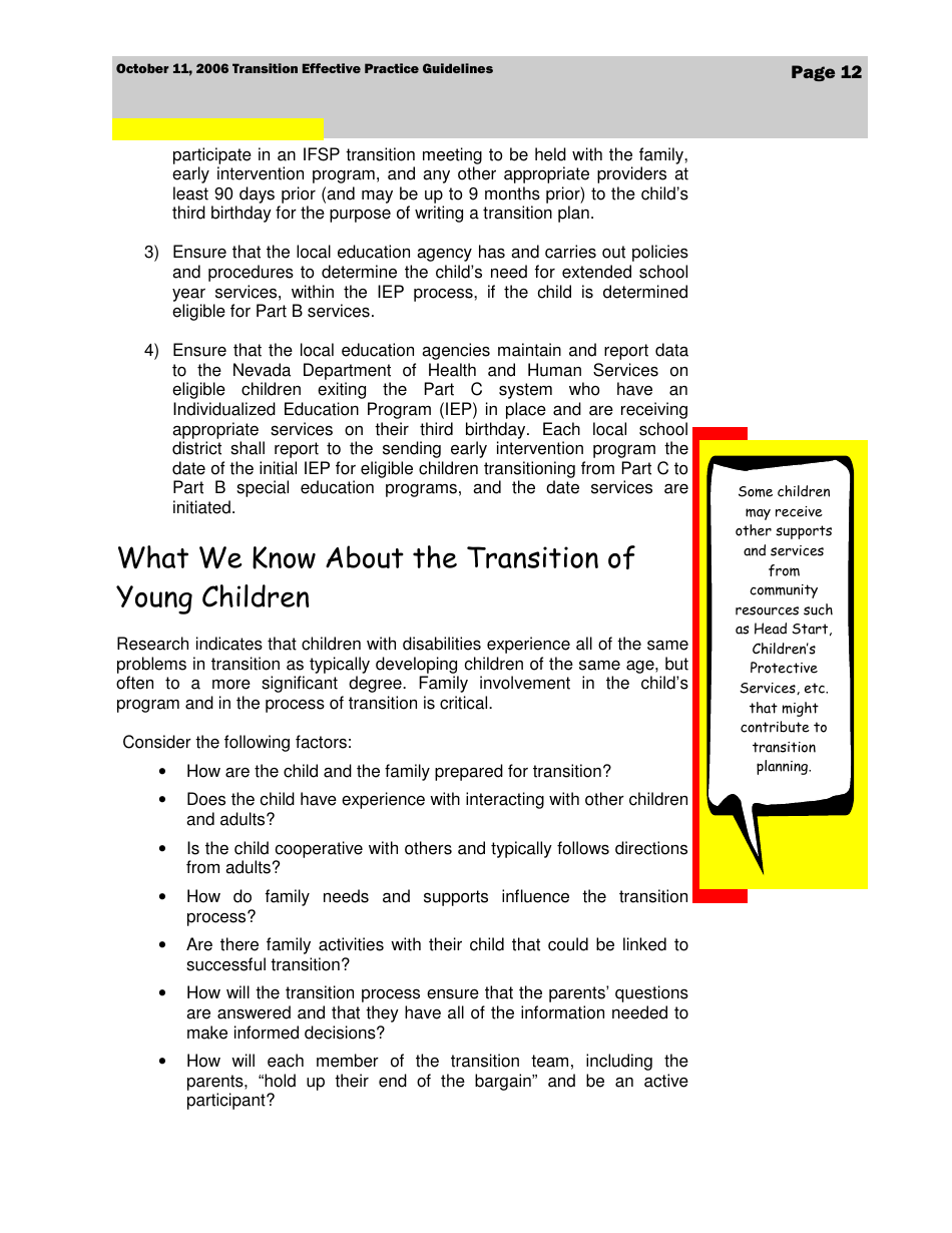 Transition Effective Practice Guidelines - Nevada Early Intervention Services (Neis) - Nevada, Page 12