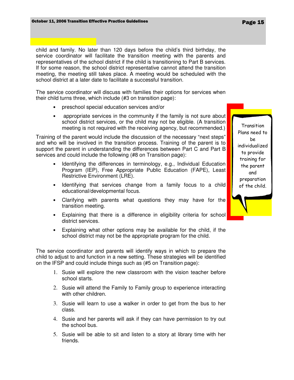 Transition Effective Practice Guidelines - Nevada Early Intervention Services (Neis) - Nevada, Page 15