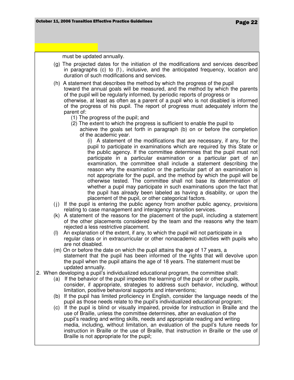 Transition Effective Practice Guidelines - Nevada Early Intervention Services (Neis) - Nevada, Page 22